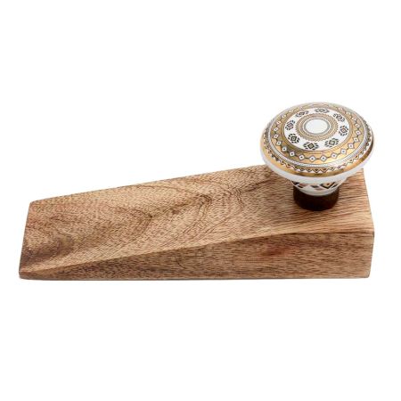 Golden Wheel Pattern Flat Ceramic Wooden Door Stopper